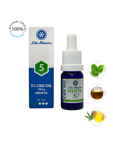 Aceite 5% CBD con Aceite Semilla Cáñamo Orgánico y 1% Menta 10ml